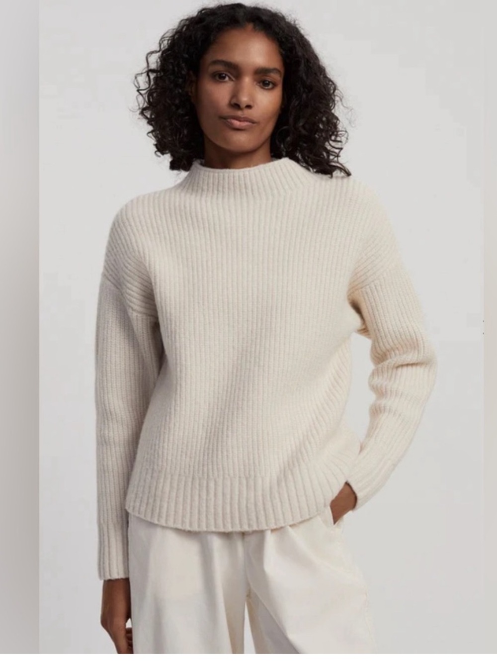 Varley Skyla Funnel Neck Knit Sweater Ivory Sz S